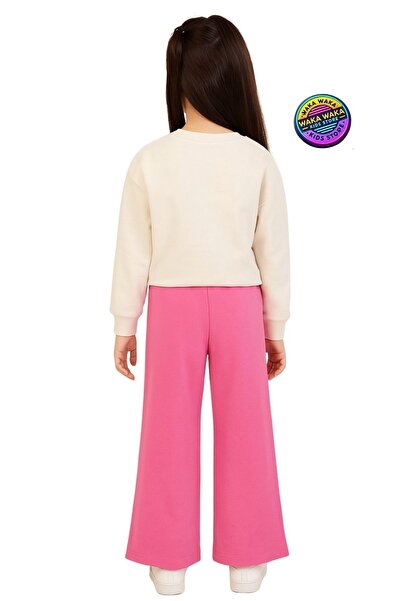 ww waka waka kids store Girl's Sweatpants with Gray Stripes, Pink Stones, and Navy Blue Print