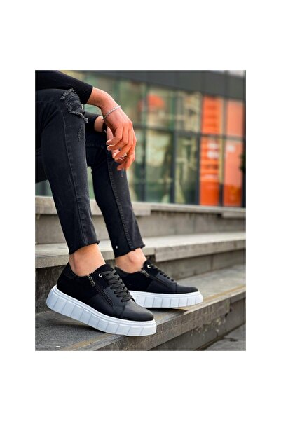 Zerenyus Zr-X155 Premium Black and White Suede Zippered High Sole Casual Sports Shoes