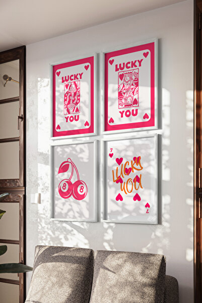 Basquiart Τύχη, Αγάπη, Τράπουλα, Σετ 4 αφισών με λευκό πλαίσιο, Σετ ζωγραφική...