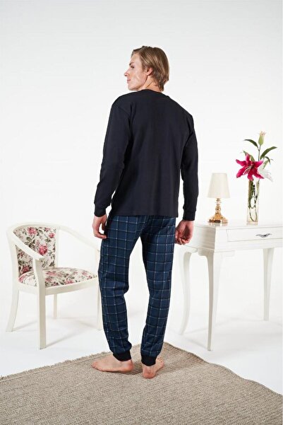 Estiva Combed Cotton Interlock Checkered Long Sleeve Men's Pajama Set