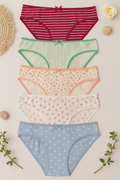 bendengiy Women's Cotton Patterned/Plain 5-Pack Bikini Low Waist Panties
