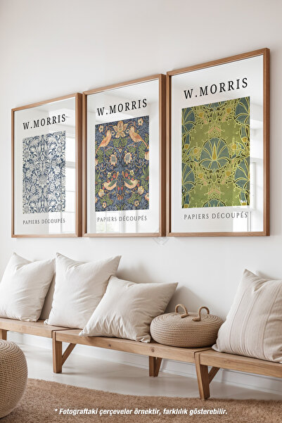 Basquiart Poster înrămat din lemn W Morris, set de 3 piese, set de pictură nr. 4