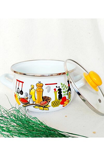 EBRULİEMAYE Salt Pepper Enamel Pot 4 Liters 22 cm Diameter Milk Yogurt Soup Pot