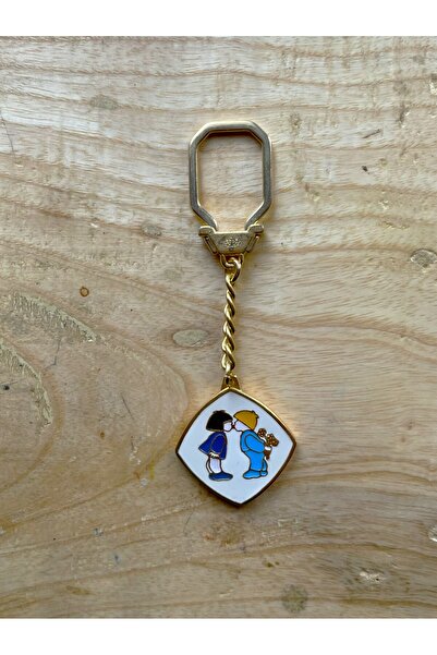 SANAT TACİRİ Vintage Leather Keychain Gold Yellow Metal Keyring