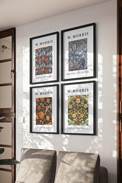 Basquiart W Morris Set de 4 postere cu ramă neagră, Set de picturi nr:40
