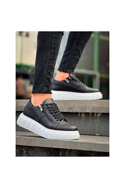 Zerenyus Zr-X155 Premium Black and White Zippered High Sole Casual Sports Shoes
