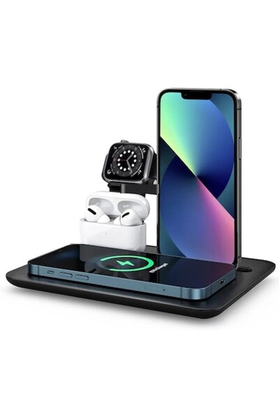 AMYMAT Stație de încărcare wireless 4 în 1, încărcător rapid UNIVERSAL