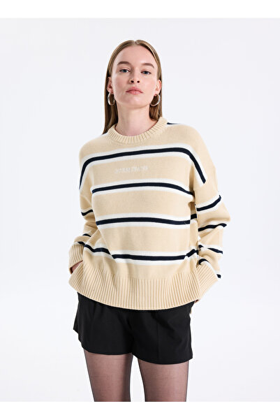 Guess Jeans Yuvarlak Yaka Standart Çizgili Çok Renkli Kazak Kadın Gj Ls Cn Ka...