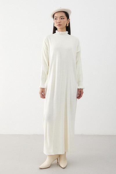 Rimel Moda Asel Angora Textured Dress Ecru