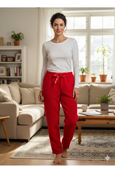 FAMES PİJAMA Women's Red Fleece Pajama Bottoms