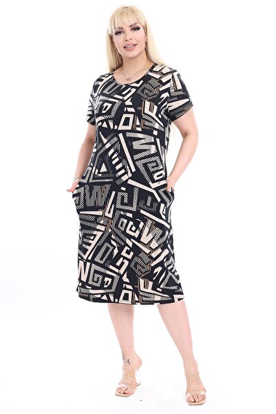 modayız Summer Double Pocket Short Sleeve Stretchy Plus Size Dress 18C-2714