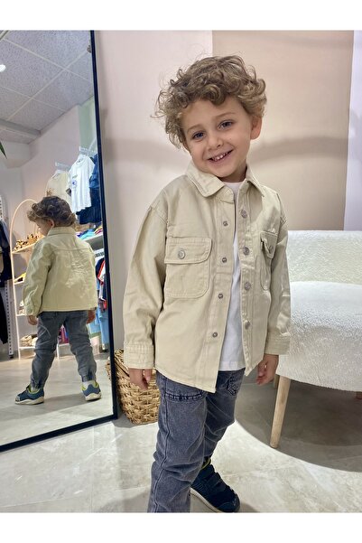NOBLEKIDS Children's Denim Jacket – Buttoned, Relaxed Fit, Beige