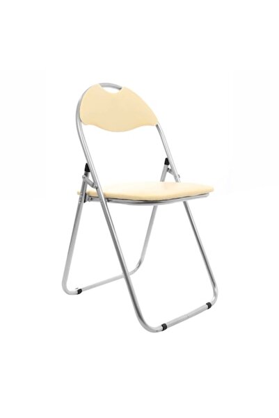 STA Scaun pliant, cadru metalic argintiu, căptușit, crem