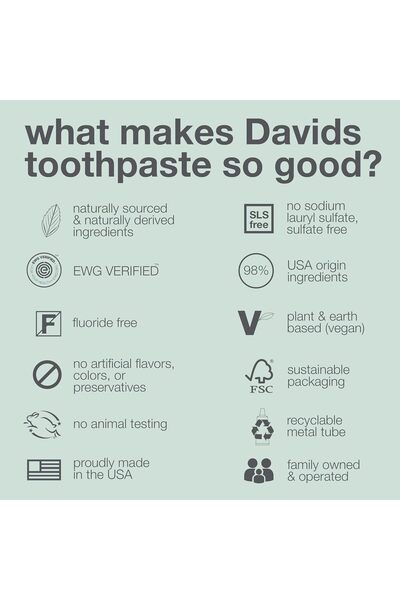 Davids Fluoride Free Toothpaste, Natural Herbal Citrus Mint, 5.25 oz (150 g)