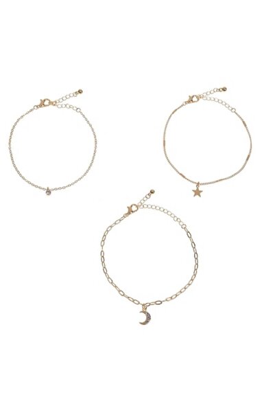 OEM Set Brățări Limbajul Bijuteriilor, Aur, 3 Piese, Pandantiv Lună și Stea