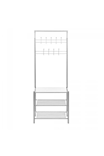 DECO Hall Coat Rack, 18 Hooks and Shelves, Gray Metal, 670 x 330 x 1850 mm