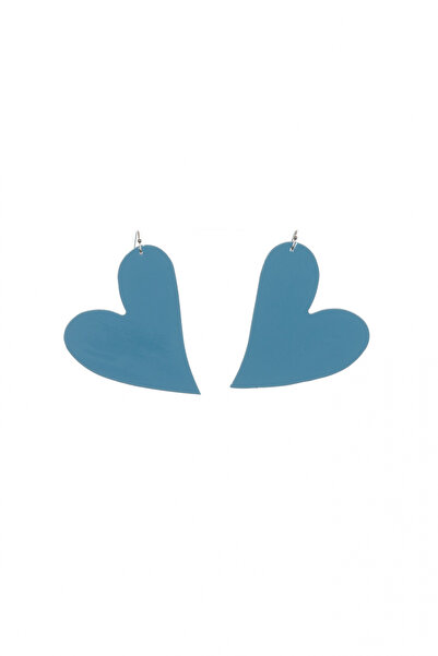 HAIArt Χειροποίητα σκουλαρίκια σε σχήμα καρδιάς - δέρμα μεταξιού μπλε λουστρίνι