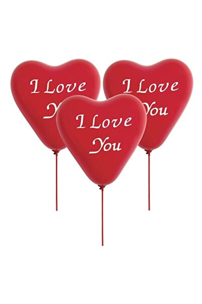 OEM Set Baloane Party, "I Love You", Forma de Inima, Cu Stick si Rozete, Rosu...
