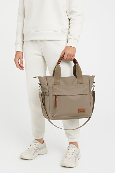 H&D COLLECTİON Geantă de damă din țesătură moale din satin, culoare nurcă, cu...