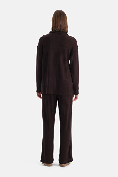 Eros Koyu Kahve Örgü Detaylı Pantolon