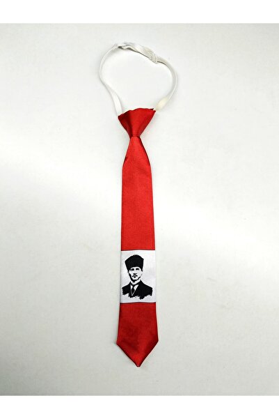 GallanD Tie for 5-6 Year Old Children with Crescent Moon, Star, and Ataturk Pattern, Fixed Tie for Boys.