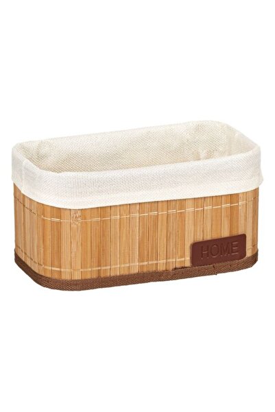 Jumbo Bamboo and Canvas Storage Basket, 24x14x12cm