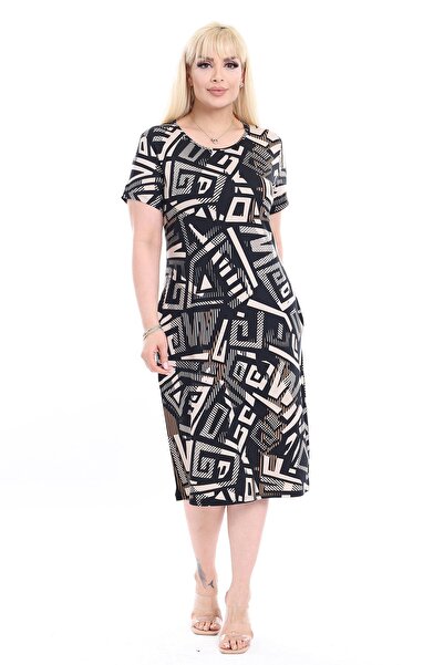 modayız Summer Double Pocket Short Sleeve Stretchy Plus Size Dress 18C-2714