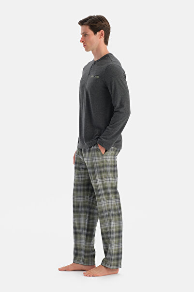 Eros Σετ παντελόνι με μακρυμάνικο μπλουζάκι με λεπτομέρεια από ανθρακί μελανζέ