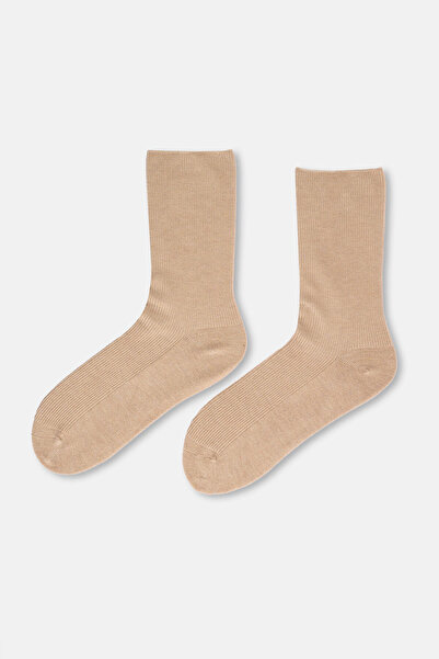 Eros Beige Women's Cashmere Blend Ribbed Socks