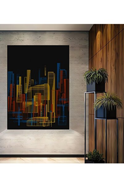 Teona Ahşap Tablou decorativ din lemn dreptunghiular cu aspect de cadru cu siluetă colorată a orașului