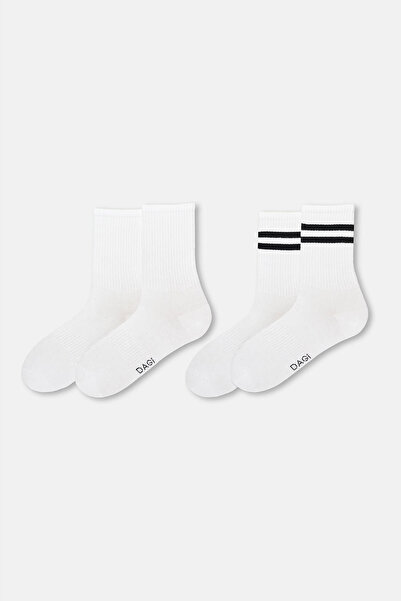 Eros White Men's Striped Patterned Sports Socks, Pack of 2