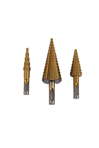 Lawazim Step Drill Set SDS 3 Piece - Cone Drill Bits 4-32mm Multi Size for Metal Wood Plastic