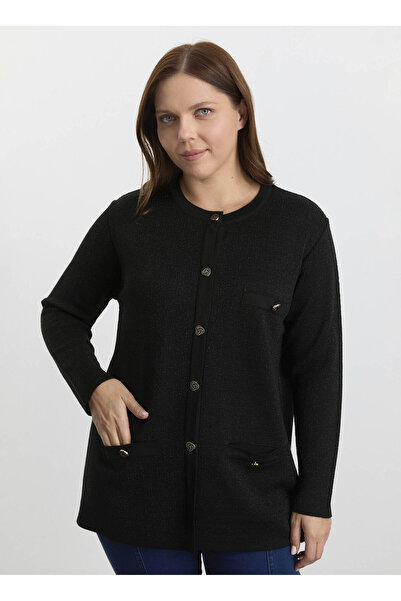 Selen Siyah Kadın O Normal Simli Hırka 25KSL4162