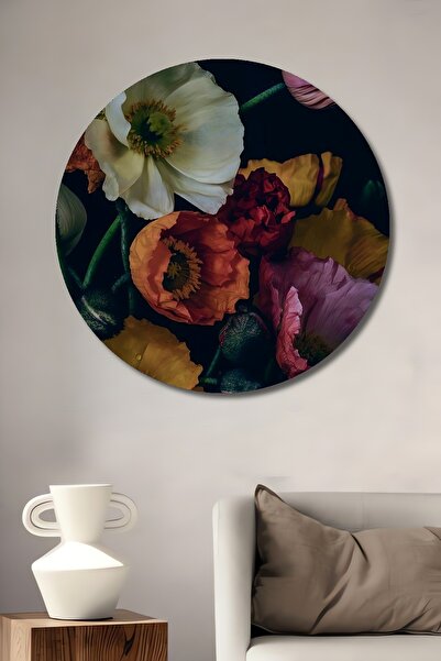 Teona Ahşap Tablou decorativ rotund din lemn Dansul culorilor Flori