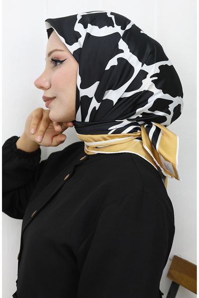 sefamerve Eșarfă digitală din raion 70309-08 Black Gold