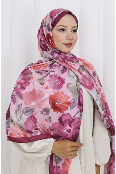 sefamerve Desenli Pamuklu Koza Şal 70323-08 Vişne Pembe