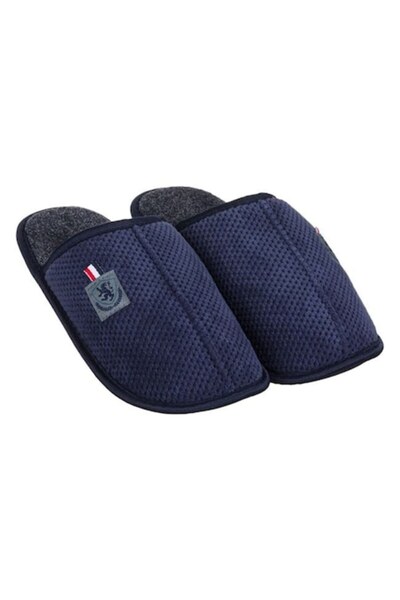 ANTBRO ® Men's House Slippers, Blue with Zig-Zag Pattern and Grey Patch, Size 45-46