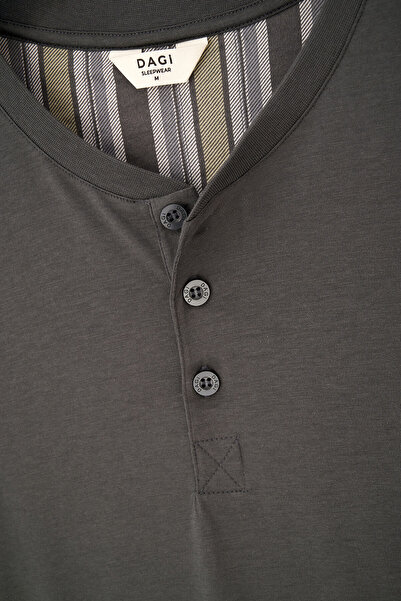 Eros Antrasıt Kısa Kollu Yarım Patlı Tişört Pantolon Pijama Takımı