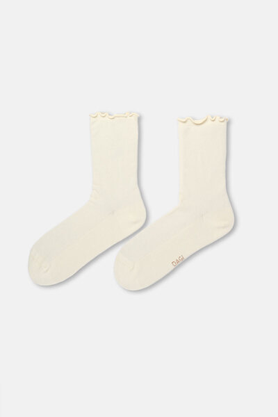 Eros Burgundy-Ecru Women's 2-Piece Cotton Ruffle Socks