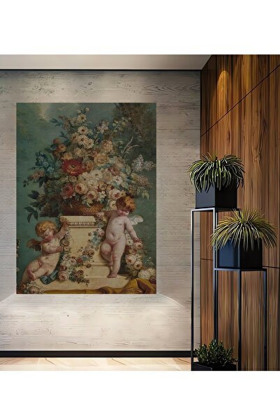 Teona Ahşap Tablou decorativ din lemn dreptunghiular Îngeri și flori