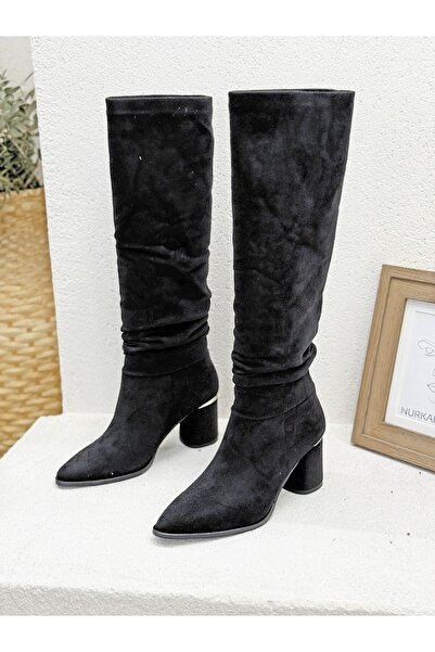 NUR KARACA 26K3214 Drawn-Up 7cm Thick Heel Boots for Women