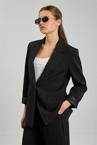 BARRELS AND OIL Women's Single Button Blazer Jacket - Black