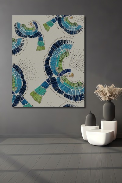 Teona Ahşap Tablou decorativ din lemn dreptunghiular cu model de păsări colorate