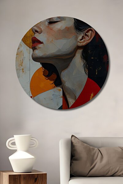 Teona Ahşap Decorative Wooden Round Table Woman Covering Her Eyes