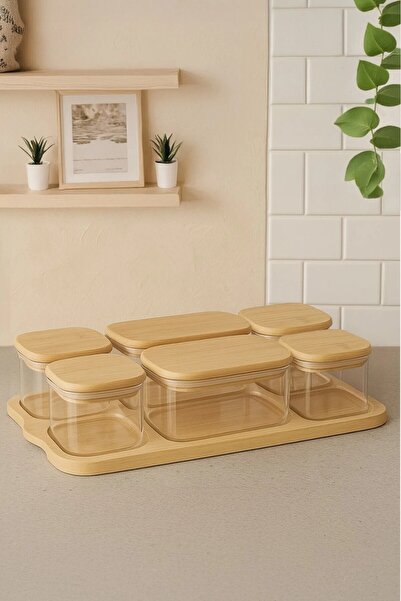 Kitchen Life Natural Bamboo Vacuum Covered Glass Breakfast Set - 13 Piece Bre...