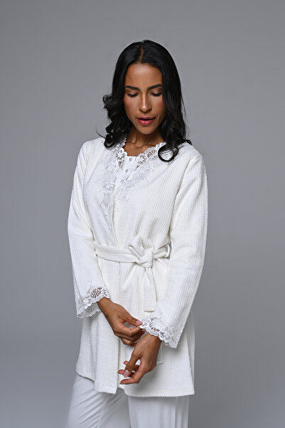 Marilyn Club Long Sleeve Women's Pajama Set with Lace-Up Sleeves, 3-Piece Set