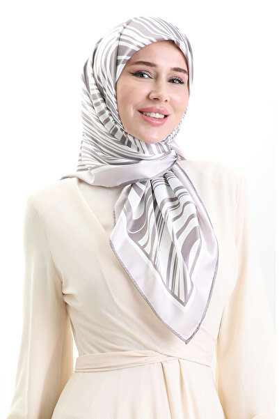 sefamerve Ψηφιακό κασκόλ από ρεγιόν 70301-09 Πούδρα βιζόν