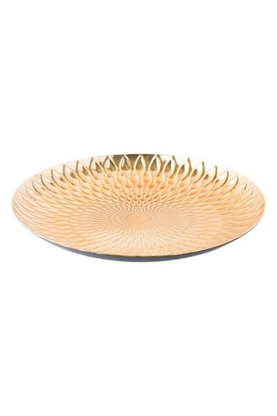 OEM Platou decorativ rotund din plastic auriu cu model, 33 cm