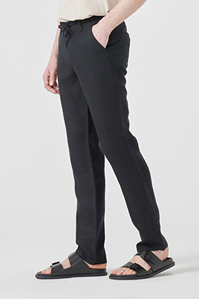 muzzo jeans Μαύρο 100% λινό παντελόνι με ελαστική μέση