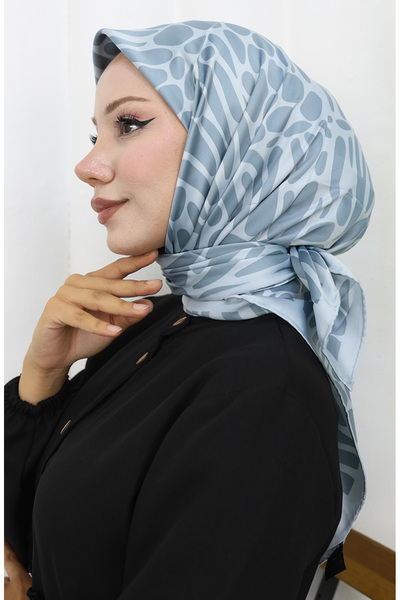 sefamerve Eșarfă digitală din raion 70302-02 Gri argintiu